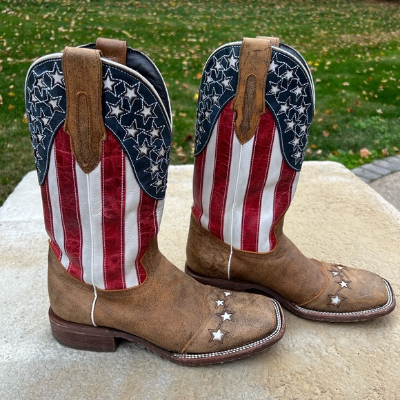 JB Dillon American Flag/Stars & Stripes Square Toe Cowboy Boots — Men’s Sz 8.5 - Picture 5 of 7